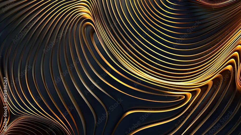 Poster abstract gold circle lines with flowing gradient light and waves, perfect for high-end branding
