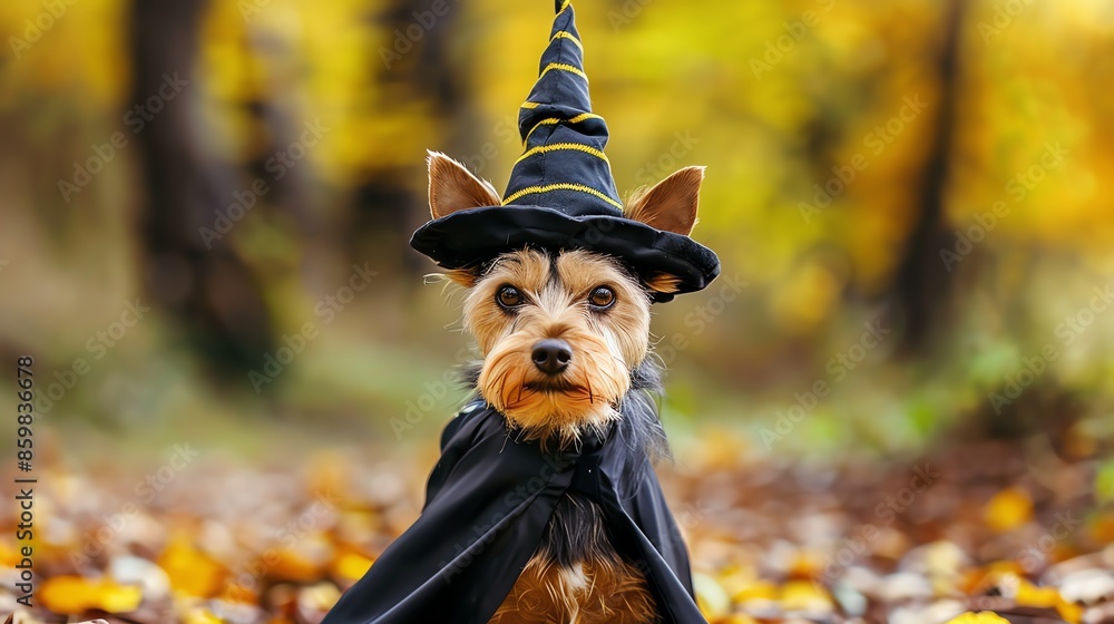 Canvas Prints A cute dog dressed as a witch for Halloween.