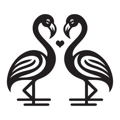 Two summer flamingos with love, black silhouette vector illustration