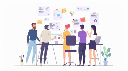 Fototapeta premium Harmonious Collaboration in a Serene Business Environment - Embracing Marketing Strategies and Digital Solutions, Flat illustrations, 4k HD wallpapers, backgrounds, generated by AI