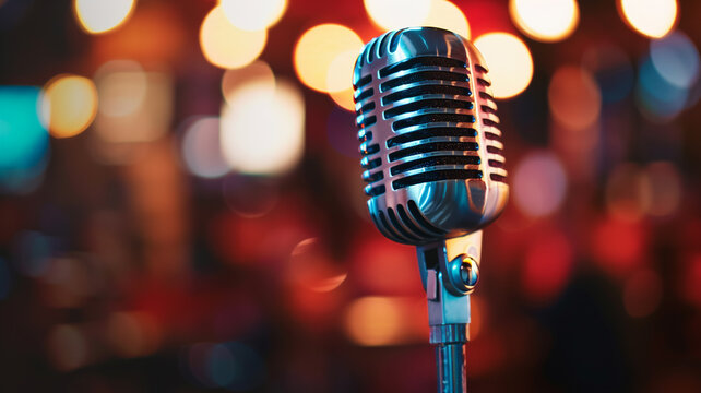 Closeup microphone blurry background