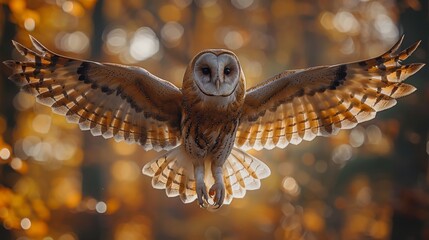 Hunting Barn Owl in flight. Wildlife scene from wild forest