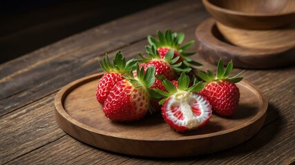 pineberry fruit served in wooden plate and wooden table