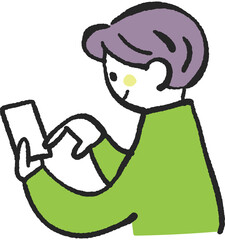 スマホを操作する後ろ向きの女性　ストック素材
