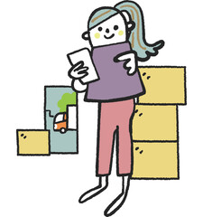 引っ越しの手続きをスマトフォンでする女性　ストック素材
