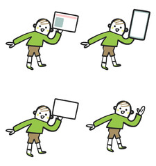 スマホ、マイナンバーカード、カードまたは手を掲げている幼い子供　セットのストックイラスト素材
