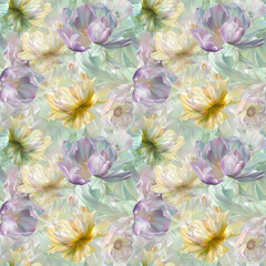 Floral variety color, form natural, seamless fabric pattern.