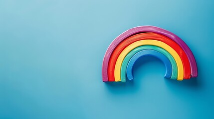 Obraz premium A colorful wooden rainbow on a blue background.