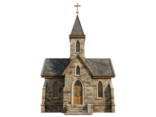 Church made of stone brick isolated