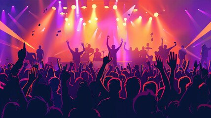 Crowd facing stage under bright lights