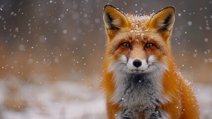 Red Fox hunting, Vulpes vulpes. Orange fur coat animal in the nature habitat. Fox on the winter forest meadow, with white snow