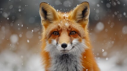Fototapeta premium Red Fox hunting, Vulpes vulpes. Orange fur coat animal in the nature habitat. Fox on the winter forest meadow, with white snow