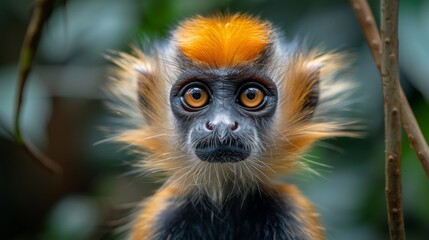 Obraz premium Red-shanked douc langurs, Pygathrix namaeus, detail portrait of cute rare andemic monkey in the nature habitat