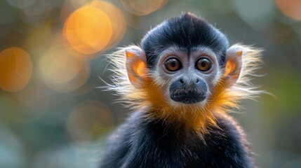 Fototapeta premium Red-shanked douc langurs, Pygathrix namaeus, detail portrait of cute rare andemic monkey in the nature habitat
