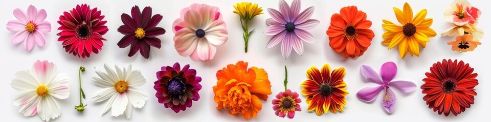 Assorted Colored Flowers on White Background