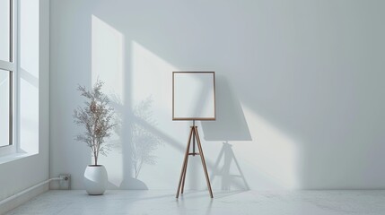 "White Background Stand Mockup with Soft Studio Lighting"
