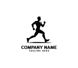 Running Man silhouette logo. Marathon logo black. Speed Running Concept. Running club sports vector