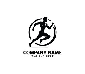 Running Man silhouette logo. Marathon logo black. Speed Running Concept. Running club sports vector