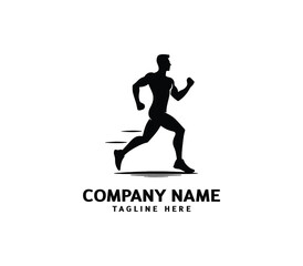 Running Man silhouette logo. Marathon logo black. Speed Running Concept. Running club sports vector