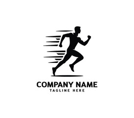 Running Man silhouette logo. Marathon logo black. Speed Running Concept. Running club sports vector