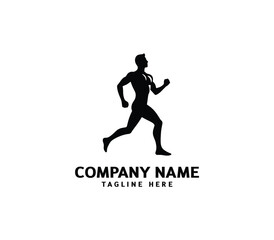 Running Man silhouette logo. Marathon logo black. Speed Running Concept. Running club sports vector