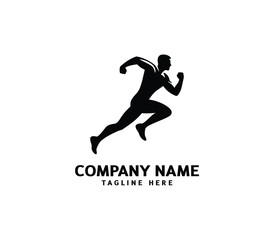 Running Man silhouette logo. Marathon logo black. Speed Running Concept. Running club sports vector