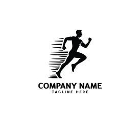 Running Man silhouette logo. Marathon logo black. Speed Running Concept. Running club sports vector