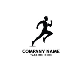 Running Man silhouette logo. Marathon logo black. Speed Running Concept. Running club sports vector