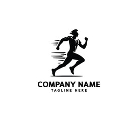 Running Man silhouette logo. Marathon logo black. Speed Running Concept. Running club sports vector