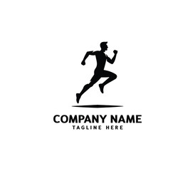 Running Man silhouette logo. Marathon logo black. Speed Running Concept. Running club sports vector