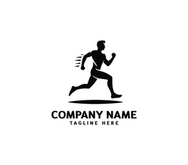 Running Man silhouette logo. Marathon logo black. Speed Running Concept. Running club sports vector