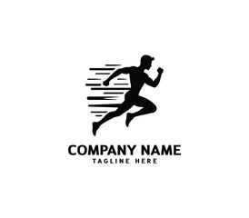 Running Man silhouette logo. Marathon logo black. Speed Running Concept. Running club sports vector