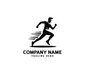 Running Man silhouette logo. Marathon logo black. Speed Running Concept. Running club sports vector