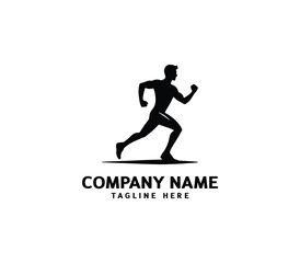 Running Man silhouette logo. Marathon logo black. Speed Running Concept. Running club sports vector