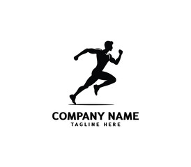 Running Man silhouette logo. Marathon logo black. Speed Running Concept. Running club sports vector