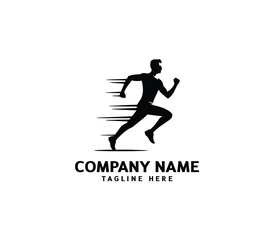 Running Man silhouette logo. Marathon logo black. Speed Running Concept. Running club sports vector