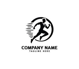 Running Man silhouette logo. Marathon logo black. Speed Running Concept. Running club sports vector