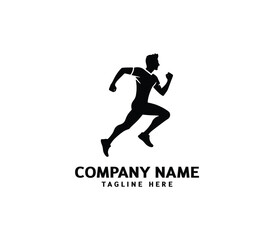 Running Man silhouette logo. Marathon logo black. Speed Running Concept. Running club sports vector