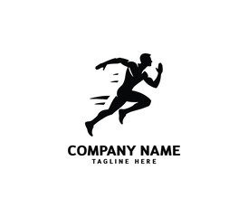 Running Man silhouette logo. Marathon logo black. Speed Running Concept. Running club sports vector