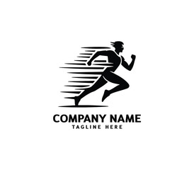 Running Man silhouette logo. Marathon logo black. Speed Running Concept. Running club sports vector
