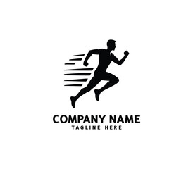 Running Man silhouette logo. Marathon logo black. Speed Running Concept. Running club sports vector
