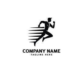Running Man silhouette logo. Marathon logo black. Speed Running Concept. Running club sports vector