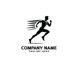 Running Man silhouette logo. Marathon logo black. Speed Running Concept. Running club sports vector