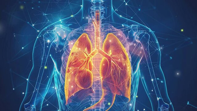 Anatomical x-ray human body anatomy. 3d human anatomy illustration with internal organ. Detailed human respiratory system anatomy illustration with lungs. Human Respiratory System Lungs Anatomy. 4K 
