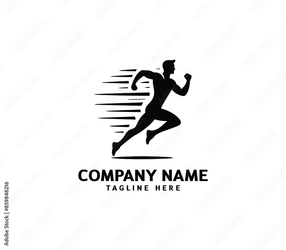 Wall mural Running Man silhouette logo. Marathon logo black. Speed Running Concept. Running club sports vector