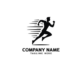 Running Man silhouette logo. Marathon logo black. Speed Running Concept. Running club sports vector