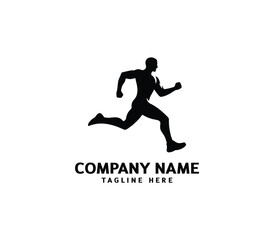 Running Man silhouette logo. Marathon logo black. Speed Running Concept. Running club sports vector