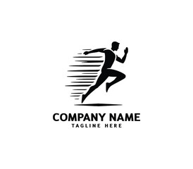 Running Man silhouette logo. Marathon logo black. Speed Running Concept. Running club sports vector