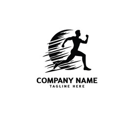 Running Man silhouette logo. Marathon logo black. Speed Running Concept. Running club sports vector