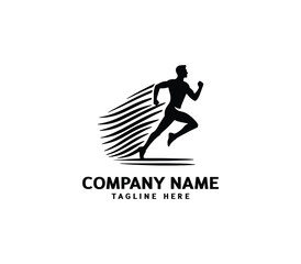 Running Man silhouette logo. Marathon logo black. Speed Running Concept. Running club sports vector